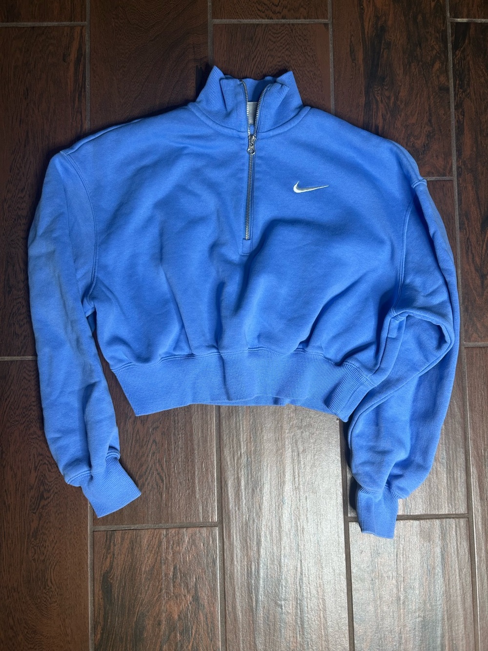 Nike Cropped Quarter Zip Sweatshirt Blue Pullover Swoosh Cozy Athleisure Small